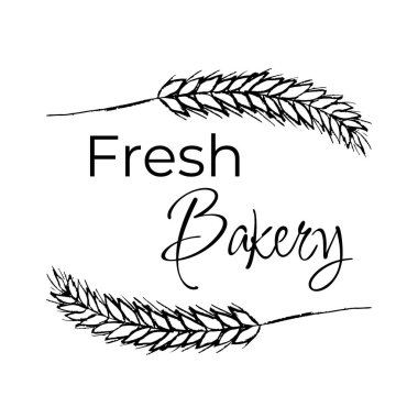 Fırın logosu tasarımı için el yapımı buğday kulağı. Renkli boya kalemi tarzında vektör çizimi. Tarım sembolü, taze ekmek, arpa tasarımı