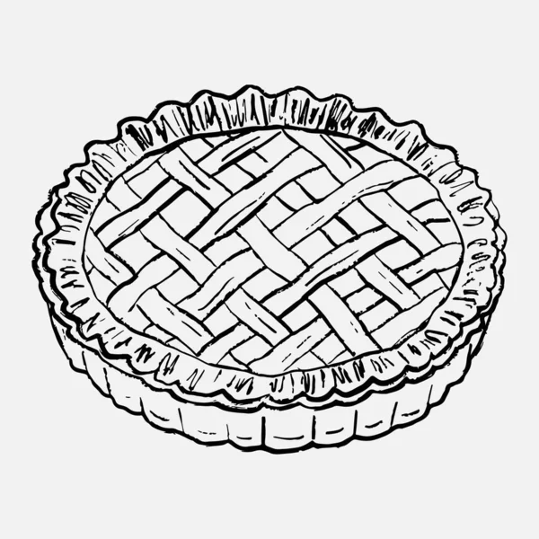 El yapımı kafes kabuklu turta. Klasik pişirme tarzı ve sıcak tatlı. Yemek pişirme, mevsimlik ikramlar ya da yemek görselleri için ideal. Vintage pastel boya kalemi tarzında vektör çizimi.