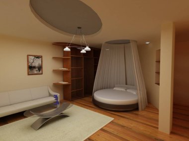 Yatak odasının 3 boyutlu görüntüsü.