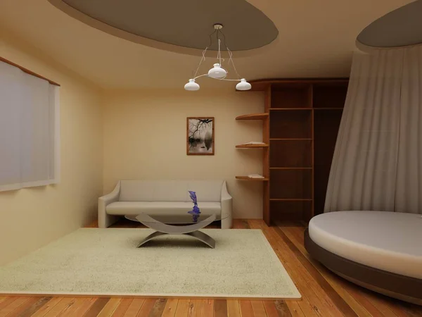 Yatak odasının 3 boyutlu görüntüsü.