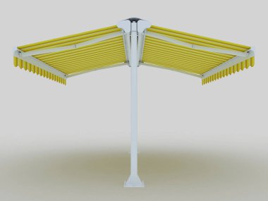 Mekanizmalı çift güneşliğin 3d görüntülemesi.
