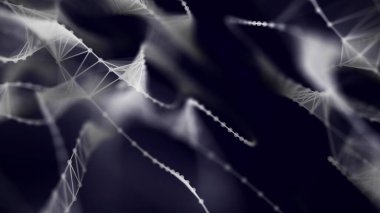 Noktalı dalgalar çizgilerle birleşiyor. DNA konsepti, tıbbi geçmiş. Modern bir teknolojik element. Ses parçalarının müzikal dalgaları. Yapı molekülü ve iletişim. 3d oluşturma.