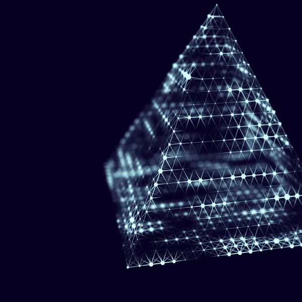 Pirámide Iluminación Con Puntos Conexión Líneas Triángulos Azules Brillantes Sobre —  Fotos de Stock