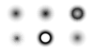 6 yarım ton siyah daire çiz. Dot pop sanat deseni. Tasarım elementleri. Vektör illüstrasyonu.