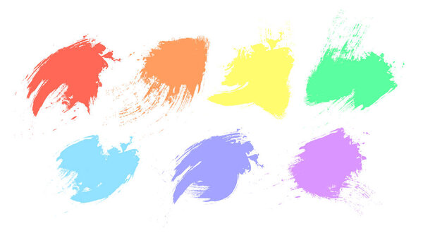 Набор ярких красочных мазков кистью, гранж радужные пятна.