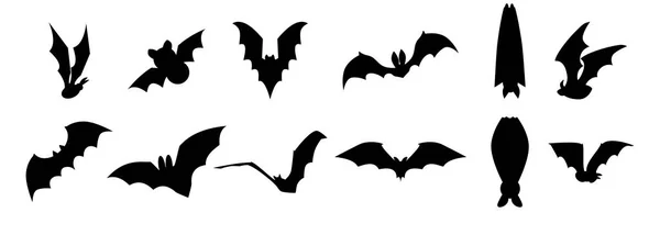 Conjunto de silhuetas de morcego de Halloween. Ícones pretos isolados no fundo branco. — Vetor de Stock
