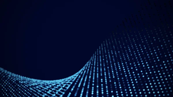 파란 역동적 인 입자들 이 물결칩니다. 인터넷 연결, 클라우드 컴퓨팅, 신경망을 대표하는 확대 메시. 데이터 흐름. 기술적 배경. — 스톡 사진