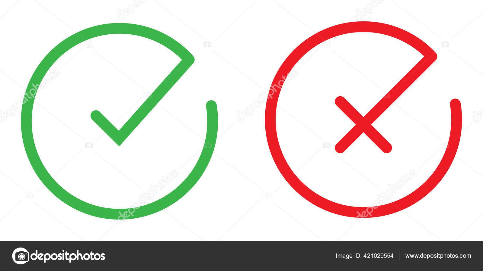 Check Marks Red Cross Icon Simple Vector Stock Illustration