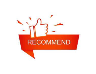 Recommend label with thumb up. Sale sticker with recommended choice. Best promotion badge. Good offer with premium quality. Rating label. Satisfaction guarantee. Isolated. Vector EPS 10. clipart