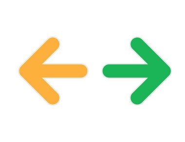 Kırmızı ve turuncu ok çıkartmaları. Gölgeli imleç işaretçisi. Düz dizaynlı ok etiketi. Kocaman bir kağıt çıkartması. İzole edilmiş oklar. Vektör EPS 10.