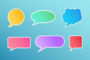 Renkli konuşma balonu seti. Münferit tartışma mesajı. Yuvarlak ve kare gradyan konuşma diyaloğu. Konuşma balonları karikatür balonları. Gradyan olarak boş sohbet illüstrasyonu. EPS 10.