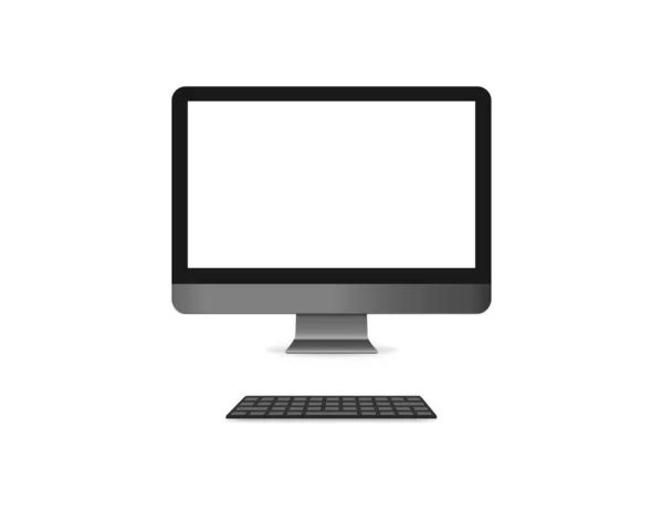 Realisztikus Számítógép Monitor Billentyűzettel Elszigetelt Asztali Képernyő Mockup Fekete Billentyűzettel — Stock Vector