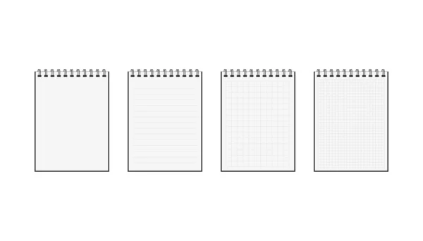 Conjunto Caderno Branco Com Espiral Documento Bloco Notas Isolado Design — Vetor de Stock