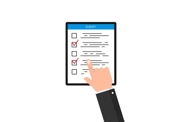 Formulário Pesquisa Online Clicar Mão Com Lista Verificação Lista Questionários —  Vetores de Stock