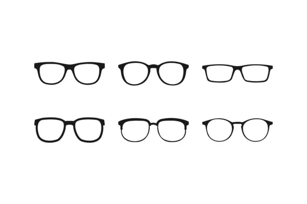 Zestaw Szklanych Ikon Kolekcja Okularów Słonecznych Kolorze Czarnym Sylwetka Okularów — Wektor stockowy