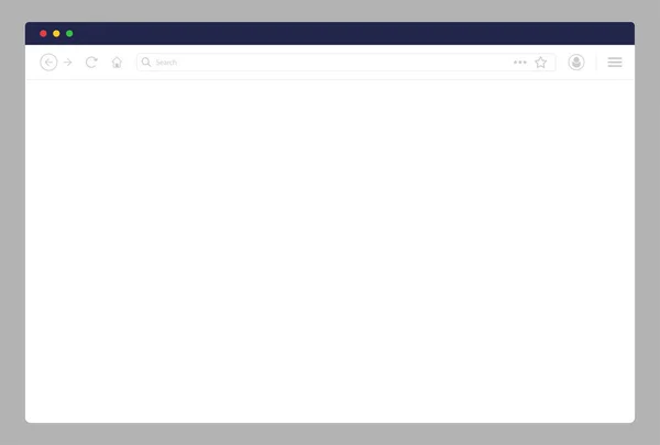 Tarayıcı modeli. Bilgisayar için internet penceresi. Arama alanı olan bir web sayfası. Boş beyaz sayfa ile izole edilmiş tarayıcı penceresi. Masaüstü arayüz çerçevesi. Web sitesi şablonu. Vektör EPS 10.