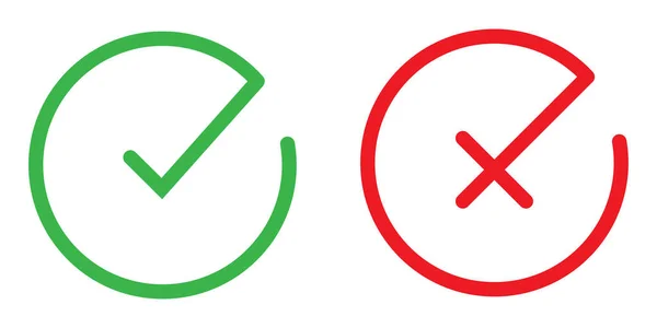 Tic Vert Croix Rouge Coche Ronde Icône Oui Pas Symbole — Image vectorielle