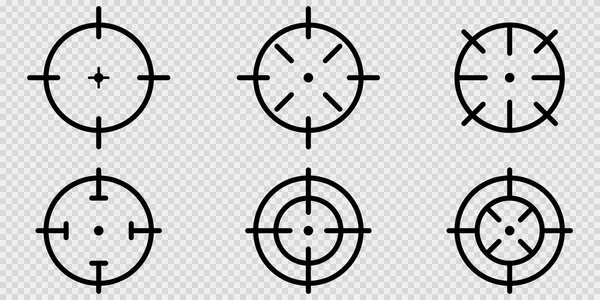 Target Aim Icons Transparent Background Isolated Sniper Focus Black Outline — Stock Vector