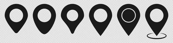 定位销设置为黑色 基于透明背景的地图指针 以不同的风格放置标记 导航箭头收集 位置指针 旅行标记标志 孤立的概念 Eps — 图库矢量图片