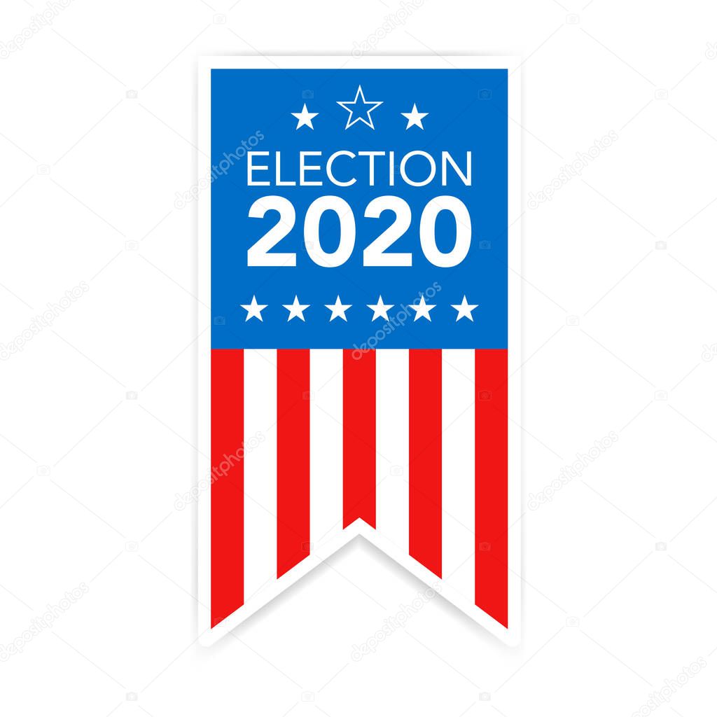 Election in USA banner. Presidential campaign poster. Voting day in America 2020. Hanging banner in american style. Stars and stripes illustration on white background. Vector EPS 10.