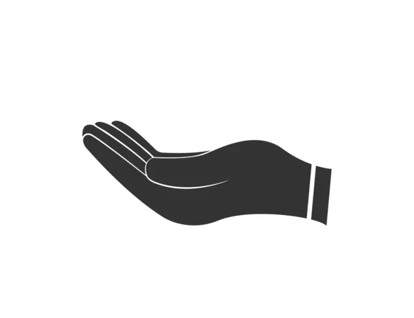 手像轮廓图标。帮助手臂在平面黑色设计。支持和拯救的希望之掌。人类的手腕被隔离了张开手的手势关心的符号。手挽手病媒EPS 10. — 图库矢量图片