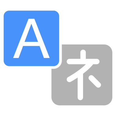 Çevir. Mavi ve beyaz sözlük sembolü. Tercüme işareti. İngilizce ve Çince