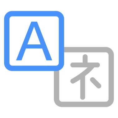 Çevir. Mavi ve beyaz sözlük sembolü. Tercüme işareti. İngilizce ve Çince