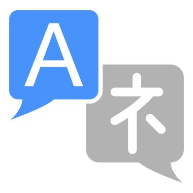 Çevir. Mavi ve beyaz sözlük sembolü. Tercüme işareti. İngilizce ve Çince