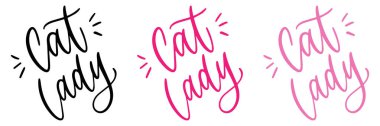 Kedi kadın harfleri. Kedi kadın el yazısı kaligrafi. Beyaz arka planda kedi sever mesajı. El çizimi çizimi. Bayan kedi alıntısı. Vektör EPS 10
