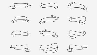 El yapımı kurdeleler hazır. Siyahlı karalama kurdeleleri. Şeffaf el çizimi çizim etiketi. Eğri el yazısı dekoratif etiketler. Vektör EPS 10