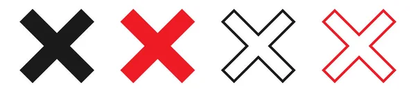 白い背景に十字記号のコレクション 黒と赤の看板 太字とアウトラインデザインのXアイコン ベクトルイラストの拒否とキャンセル エラー ピクトグラム もう一度 Eps — ストックベクタ