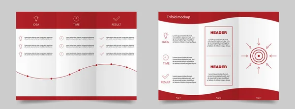 Trifold Mockup Pirosban Magazin Mockup Prospektus Promóciós Füzet Sablon Trifold — Stock Vector