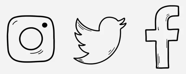 Instagram, twitter ve facebook skeci. Karalama tarzında sosyal medya simgeleri. Instagram, facebook ve el yazısı stili twitter. Editör vektörü. Rivne, Ukrayna - 14 Mayıs 2021