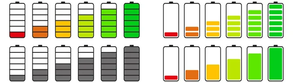 Icônes Batterie Mobile Indicateur Batterie Isolé Plat Niveau Accumulateur Mobile — Image vectorielle