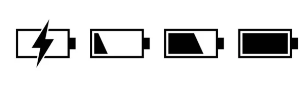 Ikony Baterií Mobilní Baterie Černém Symbol Síly Úroveň Akumulátoru Průhledné — Stockový vektor