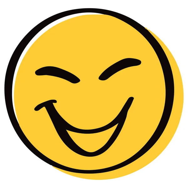 Feliz Emoticono Personaje Dibujado Mano Cara Sonriente Amarillo — Vector de stock