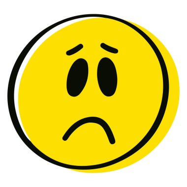 Üzücü bir ifade. El çizimi çizgi film karakteri. Sarılı gülen surat.