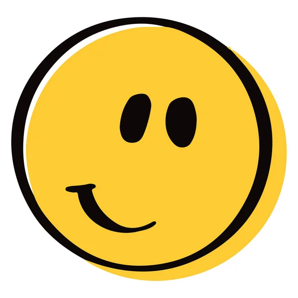 Feliz Emoticono Personaje Dibujado Mano Cara Sonriente Feliz Amarillo — Archivo Imágenes Vectoriales