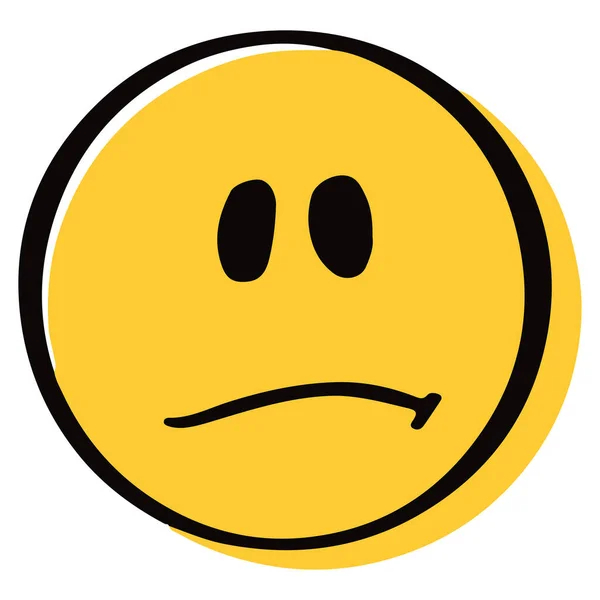 Smutný Emotikon Ručně Kreslený Kreslený Postava Smutný Úsměv Žlutém — Stockový vektor
