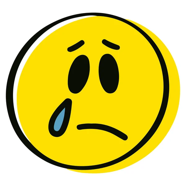 Weinendes Emoticon Handgezeichnete Zeichentrickfigur Weinendes Smiley Gesicht Gelb — Stockvektor