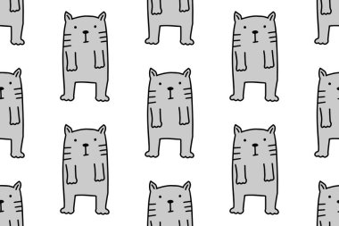 El çizimi çizgi film kedisi. Yavru kedilerle evcil hayvan vektör çizimi. Kumaş, tekstil tasarımı, ambalaj kağıdı ya da duvar kağıdı için.