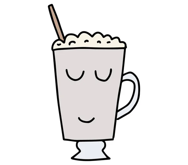 Linda Taza Café Personajes Dibujados Mano Cappuccino Americano Latte Moca — Vector de stock
