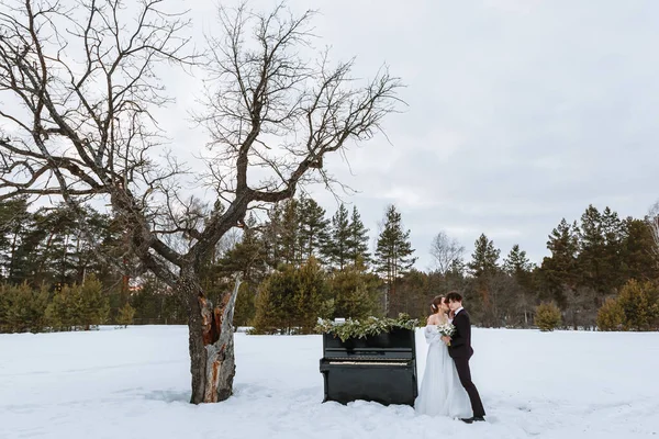 Una Chica Con Vestido Novia Joven Están Pie Junto Piano Imágenes De Stock Sin Royalties Gratis