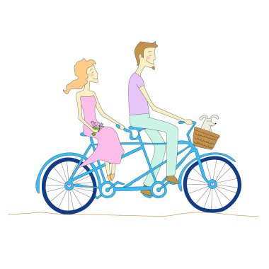 Birlikte iki kişilik bisiklet sürme severler