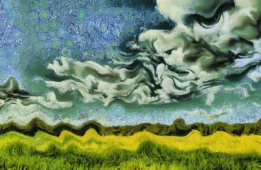 Van Gogh stil yeşil yaz çayır manzara boya