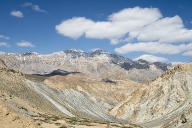 Sahne görünümü karda Ladakh dağlarda şapkalı