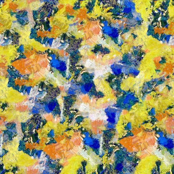 Žlutá modrá oranžová abstraktní vzor bezešvé oleje tahy textura malba — Stock fotografie