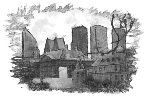 Hague architecture pencil drawing — Stock Photo, Image