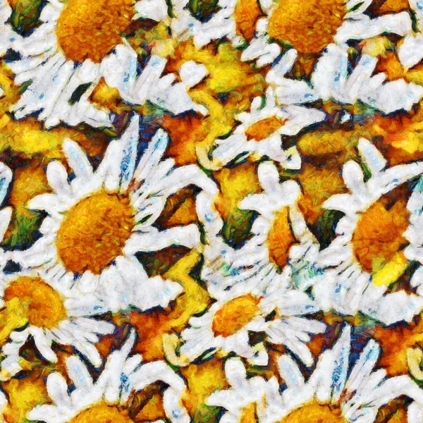 白オレンジ色のデイジーの花抽象的なシームレス パターン油絵ストローク テクスチャ — ストック写真