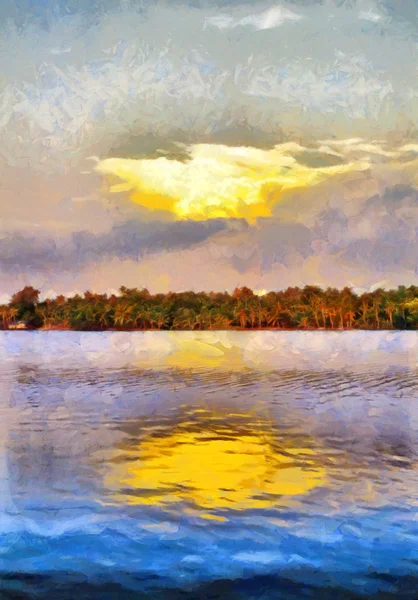 Sul da Índia backwaters paisagem pintura a óleo — Fotografia de Stock